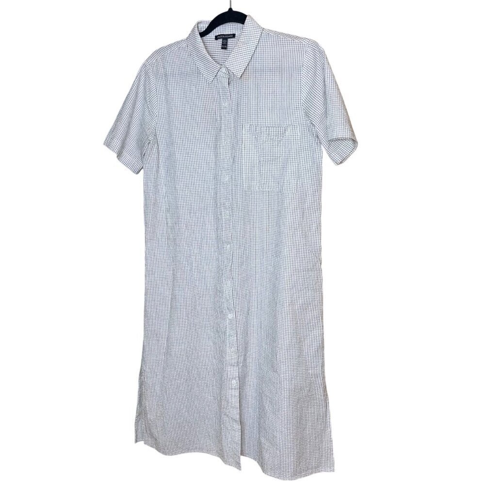 Eileen Fisher Womens Checkered Shirtdress Size XXS White Organic Cotton Ripple